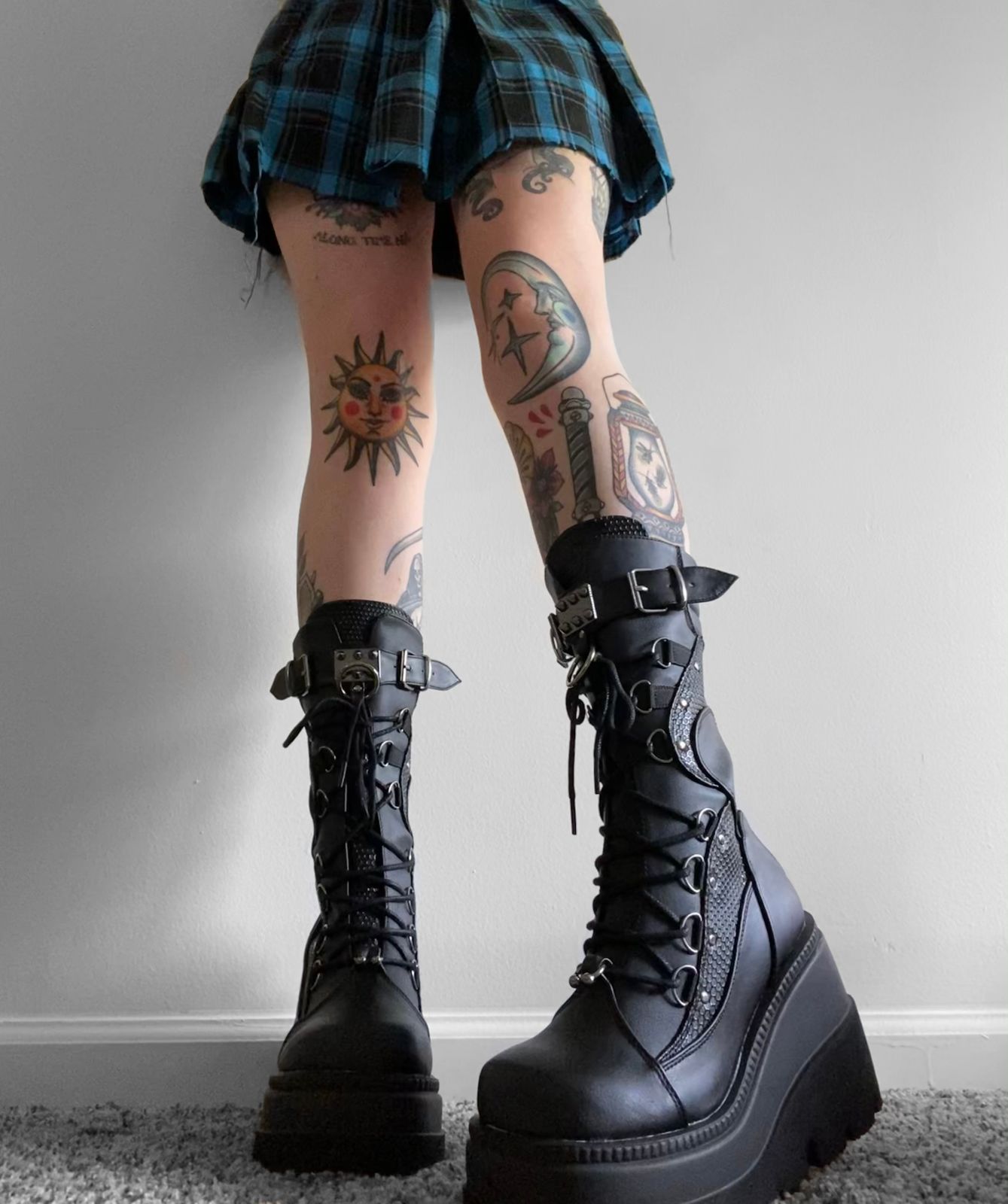 Demonia Shaker70 Kneehigh Boots Black Vegan Leather Demonia Cult