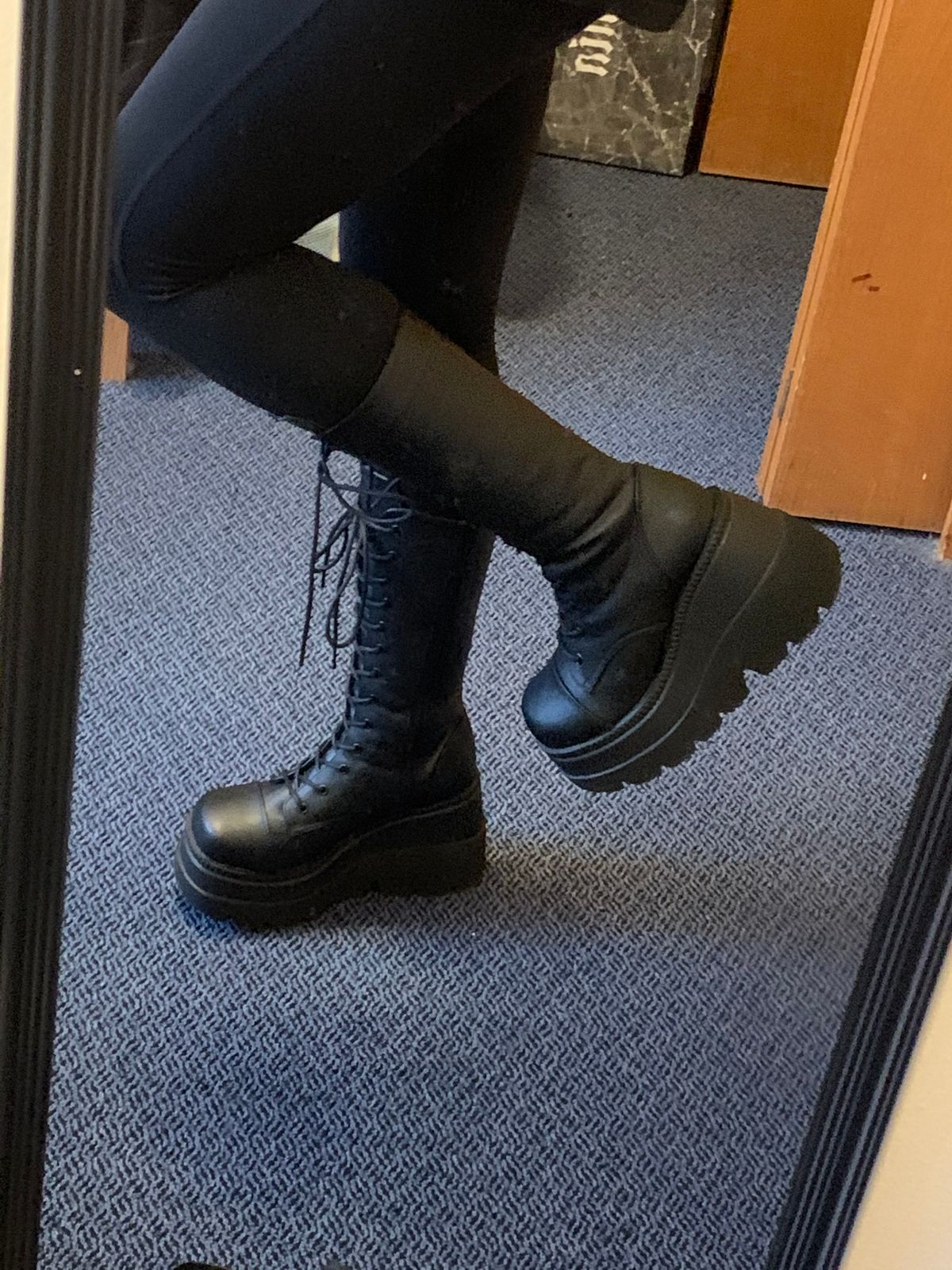 Demonia Shaker72 Kneehigh Boots Black Vegan Leather Demonia Cult