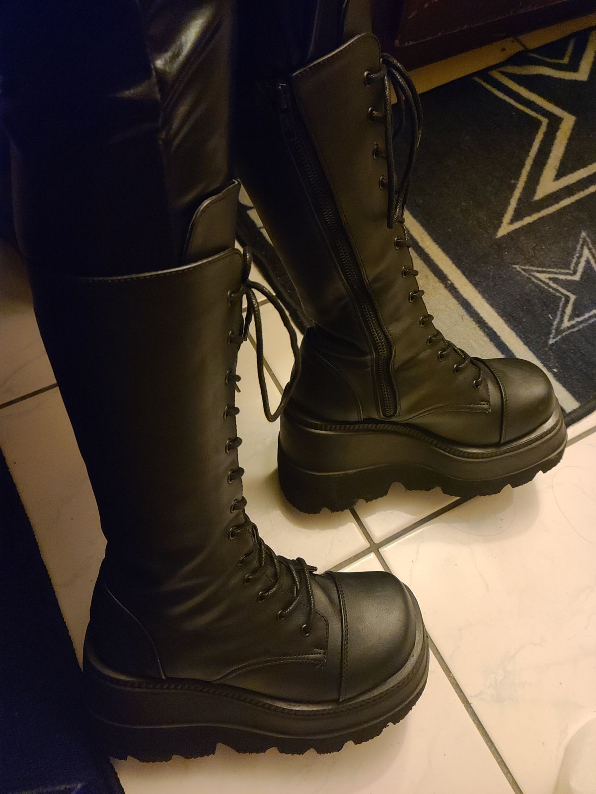 Demonia Shaker72 Kneehigh Boots Black Vegan Leather Demonia Cult