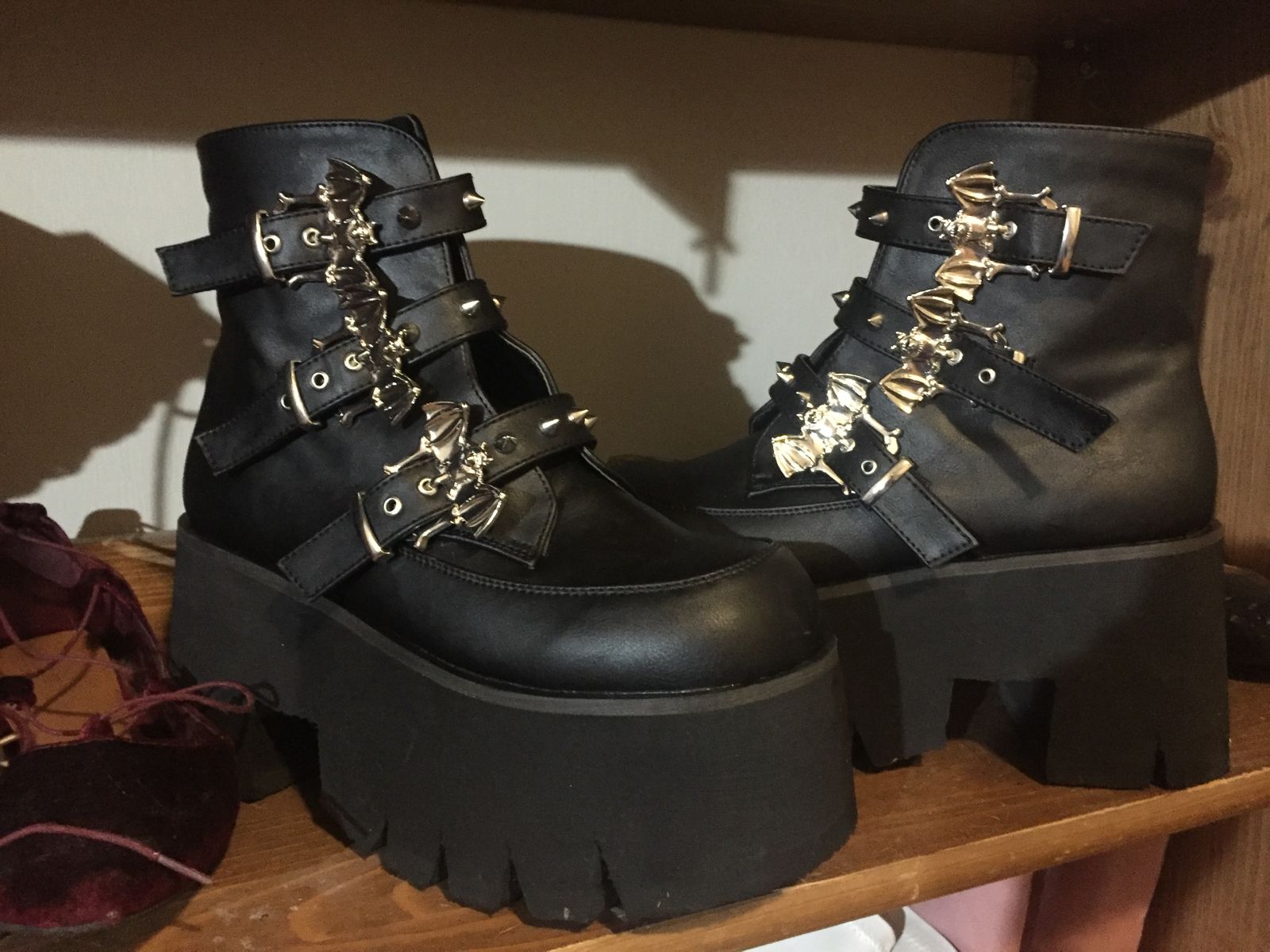 Demonia Ashes55 AnkleHigh Platform Boots Black Vegan Leather