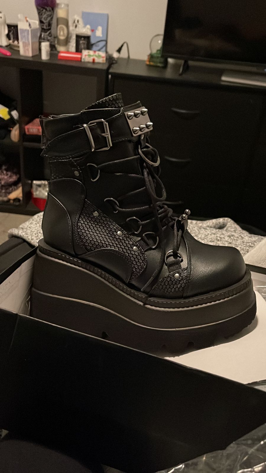 DEMONIA "Shaker60" Ankle Boots Black Vegan Leather Demonia Cult