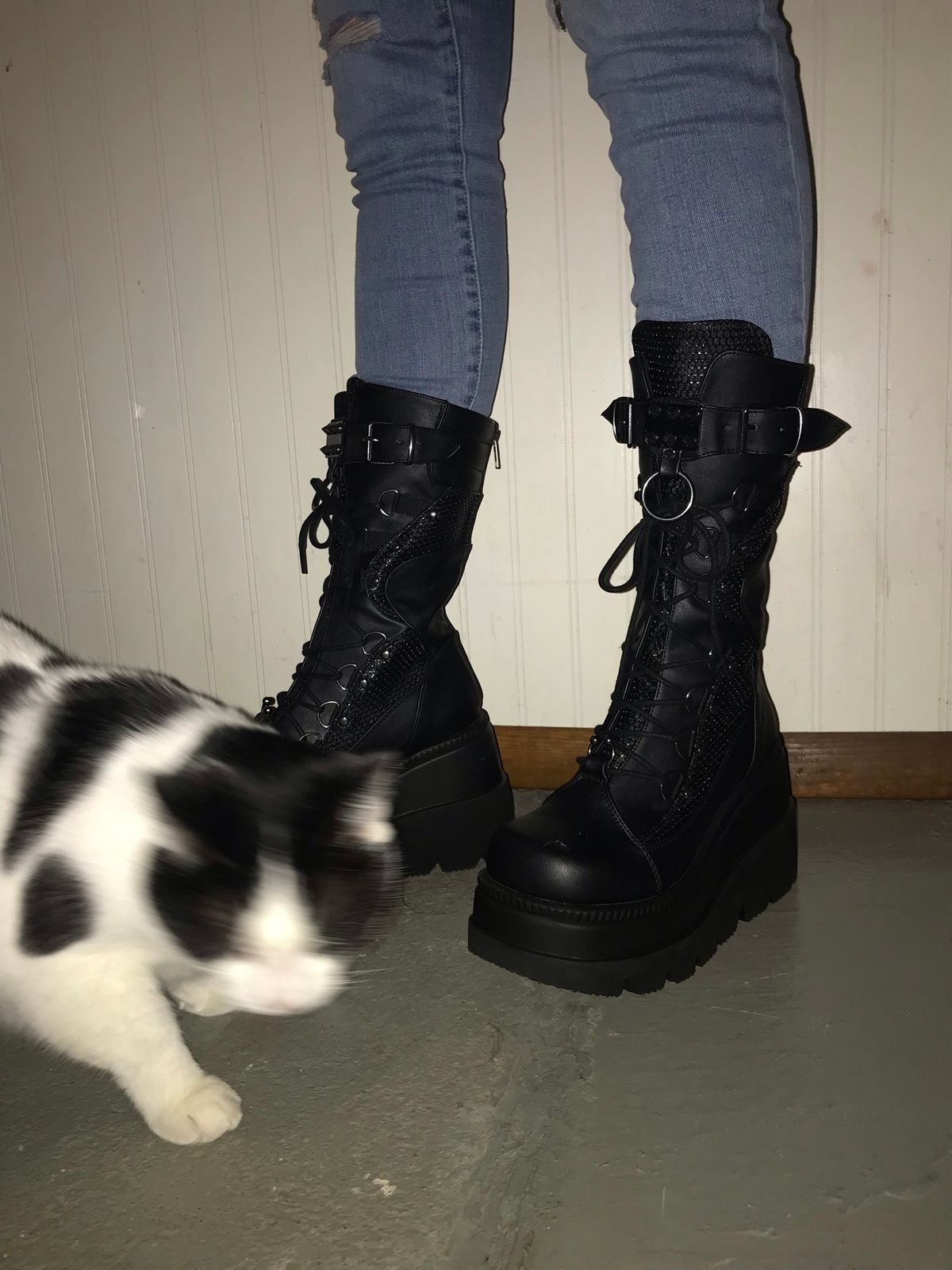 Demonia Shaker70 CalfHigh Boots Black Vegan Leather Demonia Cult