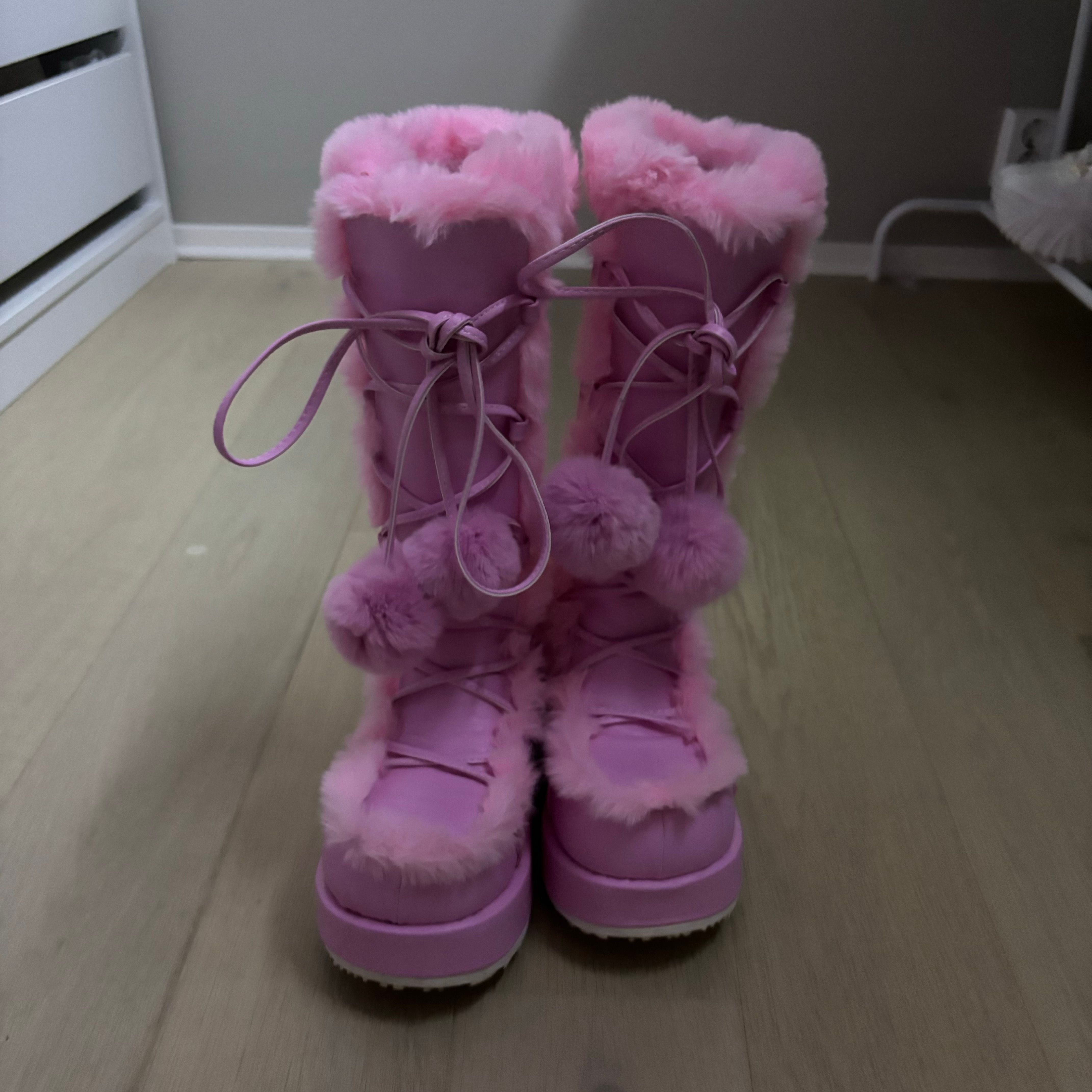 DEMONIA NEW SWING-815 PINK SIZE 6,KNEE HIGH PLATFORM BOOTS