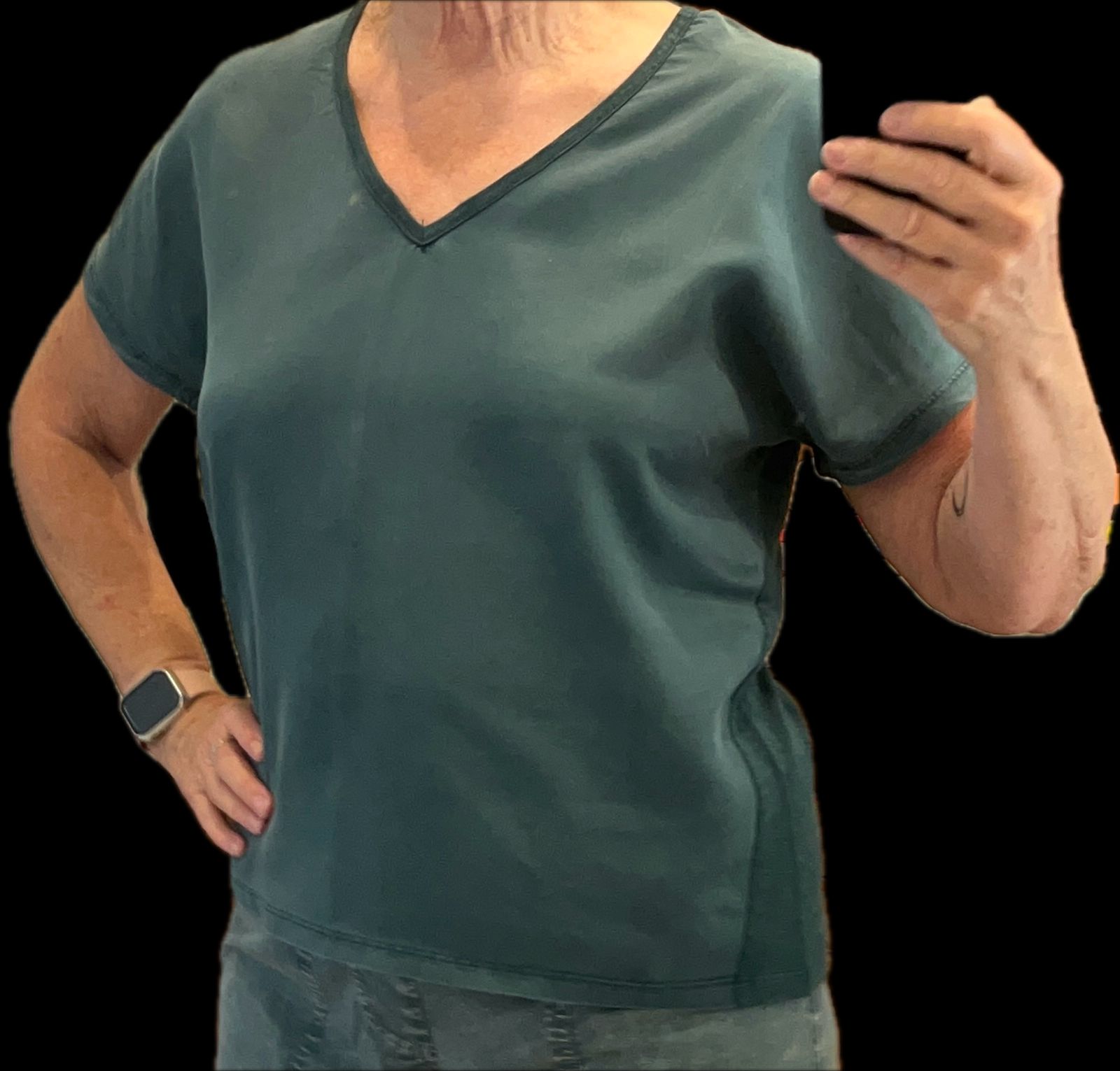 XCVI Ulysses Twill + Jersey Relaxed Oversized V-Neck Top